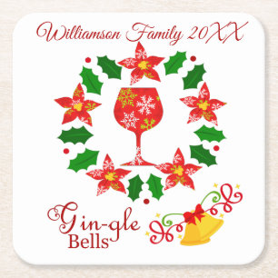 Grappige Gin-Gle Bells kerst Vierkante Kartonnen Onderzetter