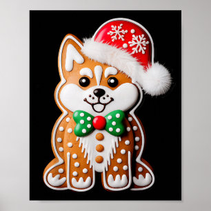 Grappige Gingbread Siberische Husky Hond Kerst Vro Poster