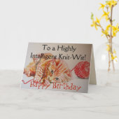 Grappige Ginger Cat Breien Knit Wool Verjaardag Ka Kaart (Gele Bloem)