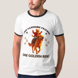 Grappige Ginger Cat Rijden Golden Retriever_Realis T-shirt