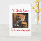 Grappige Ginger Fat Cat Eten Burger Kerstmis Kaart (Gele Bloem)