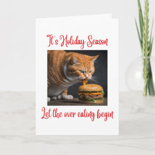 Grappige Ginger Fat Cat Eten Burger Kerstmis Kaart