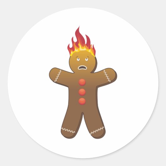 Grappige Gingerbreadman in brand Ronde Sticker (Voorkant)