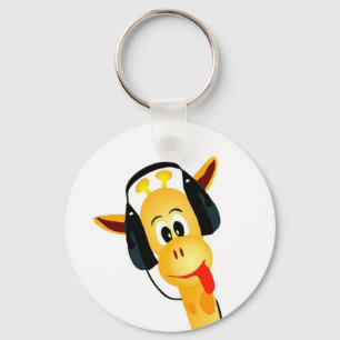 grappige giraf met hoofdtelefoon sleutelhanger