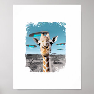Grappige Giraffe Afrika Savannah Selfie met Alien Poster