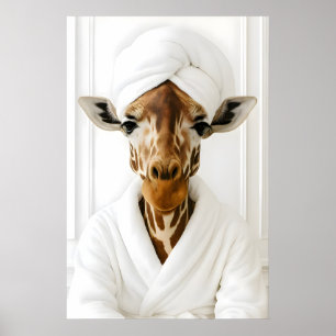 Grappige Giraffe Badkamer Print, Giraffe In Badjas Poster