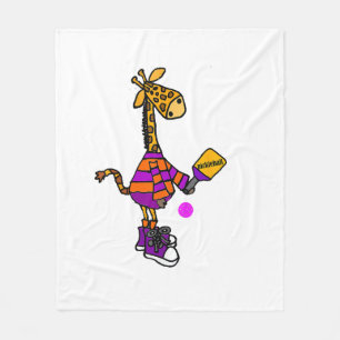 Grappige Giraffe die Pickleball speelt Fleece Deken
