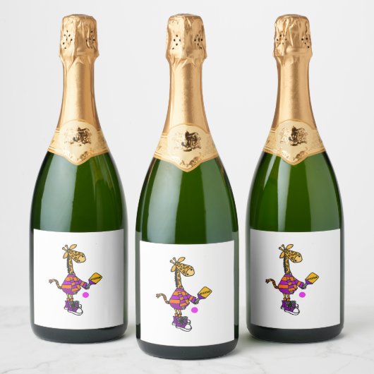 Grappige Giraffe die Pickleball speelt Sparkling Wijnetiket (Flessen)