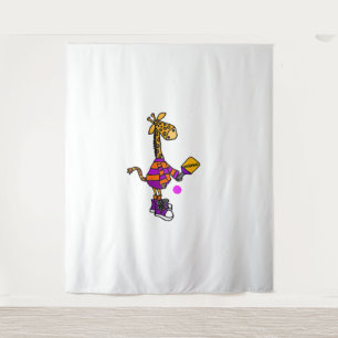 Grappige Giraffe die Pickleball speelt Wandkleed