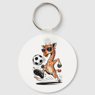 Grappige Giraffe die Voetbal Speelt Ll Kunstwerk C Sleutelhanger