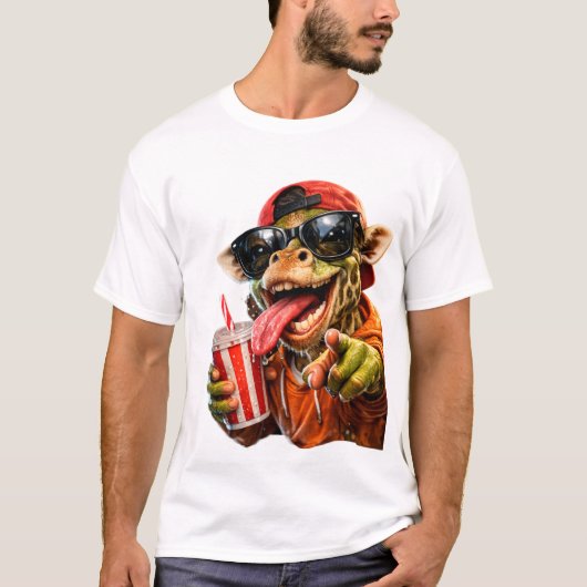 Grappige Giraffe Drink Mode T-shirt (Voorkant)