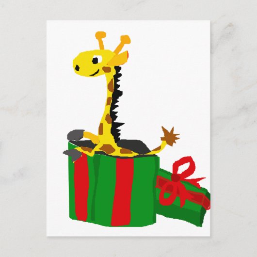 Grappige Giraffe in kerstcadeaudoos Feestdagenkaart (Voorkant)