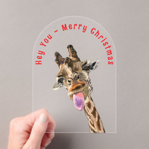 Grappige Giraffe kerst Kaart - aangepaste tekst Acryl Uitnodigingen