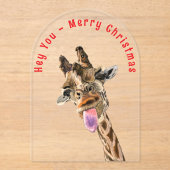 Grappige Giraffe kerst Kaart - aangepaste tekst Acryl Uitnodigingen (Voorkant)