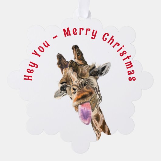 Grappige Giraffe Kerst Ornament Kaart (Voorkant)