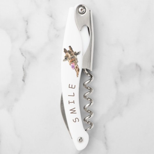 Grappige Giraffe Kurkentrekker Glimlach - Aangepas (Achterkant)