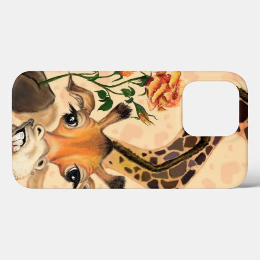 Grappige Giraffe met Roos iPhone Case (Achterkant (horizontaal))