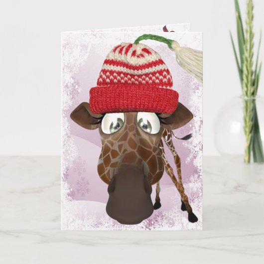Grappige Giraffe met Winter Pet Kerst Kaart (Voorkant)