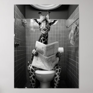 Grappige Giraffe op de WC Poster