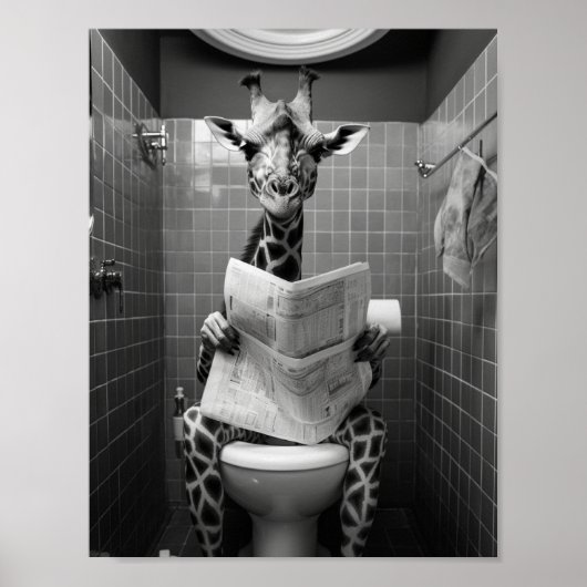 Grappige Giraffe op de WC Poster (Voorkant)