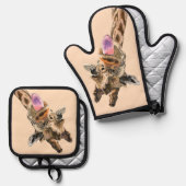 Grappige Giraffe Oven Mitt & Pot Holder Set (Voorkant / Achterkant)