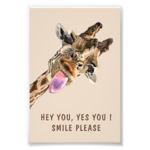 Grappige Giraffe Poster Hey Jij Lach Alsjeblieft