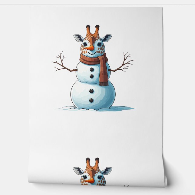 Grappige Giraffe Sneeuwman Sjaal Kerst Vrouwen Man Behang (Afrollen)