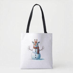 Grappige Giraffe Sneeuwman Sjaal Kerst Vrouwen Man Draagtas