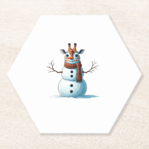Grappige Giraffe Sneeuwman Sjaal Kerst Vrouwen Man Kartonnen Onderzetters