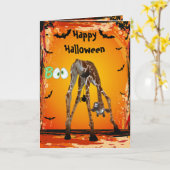 Grappige Giraffe & Spider Halloween Kaart (Gele Bloem)