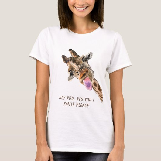 Grappige Giraffe T-Shirt Glimlach - Aangepaste tek (Voorkant)