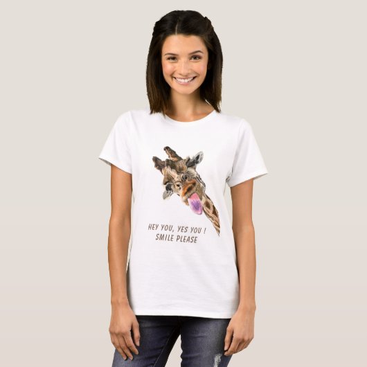 Grappige Giraffe T-Shirt Glimlach - Aangepaste tek (Voorkant volledig)