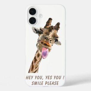 Grappige Giraffe tong uit gepersonaliseerde tekst iPhone 16 Plus Hoesje