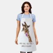 Grappige Giraffe Tongue Out Smile - Aangepaste tek Schort (Gedragen)
