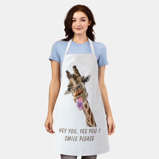 Grappige Giraffe Tongue Out Smile - Aangepaste tek Schort (Gedragen)