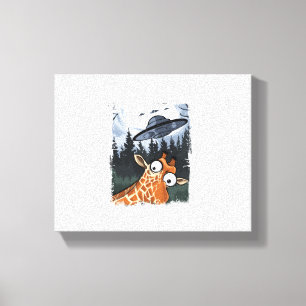 Grappige Giraffe UFO Dierenpark Dier Grappig Meme Canvas Afdruk