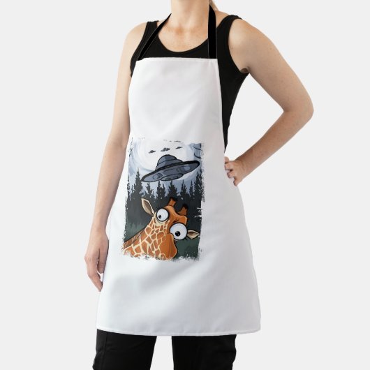 Grappige Giraffe UFO Zoo Animal Weird Meme Graphic Schort (Insitu)