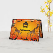 Grappige Giraffes & Spider Halloween Kaart (Gele Bloem)