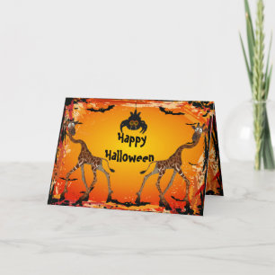 Grappige Giraffes & Spider Halloween Kaart