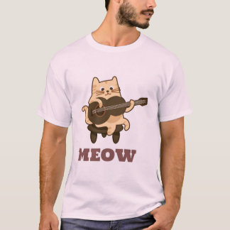 Grappige Gitaar Kat T-shirt "MEOW" Muziek Lover T-