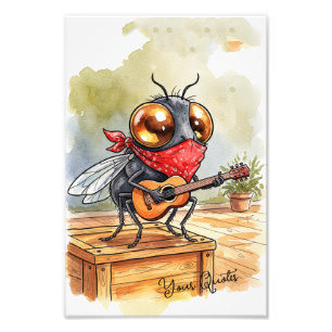 Grappige Gitaar Vlieg Kunst Foto Afdruk