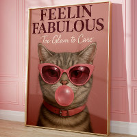 Grappige Glam Kat Muur Kunstprint | Fabulous Roze