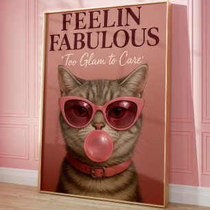 Grappige Glam Kat Muur Kunstprint   Fabulous Roze  Poster