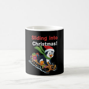 Grappige Glijdend naar Kerst Mooie Pinguïn Sleeën Magische Mok