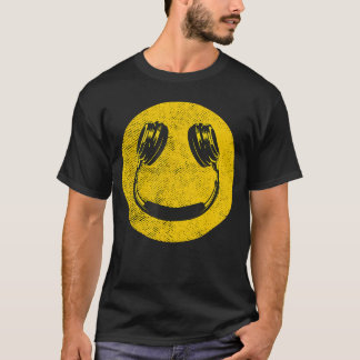 Grappige Glimlach Muziek Gezicht Hoofdtelefoon 90s T-shirt