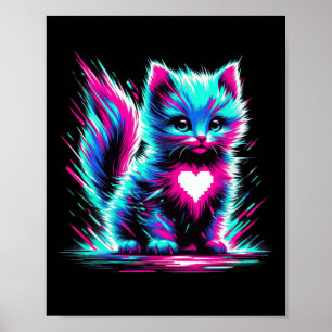 Grappige Glitch Kunst Cute Kat Kitten Valentijnsha Poster