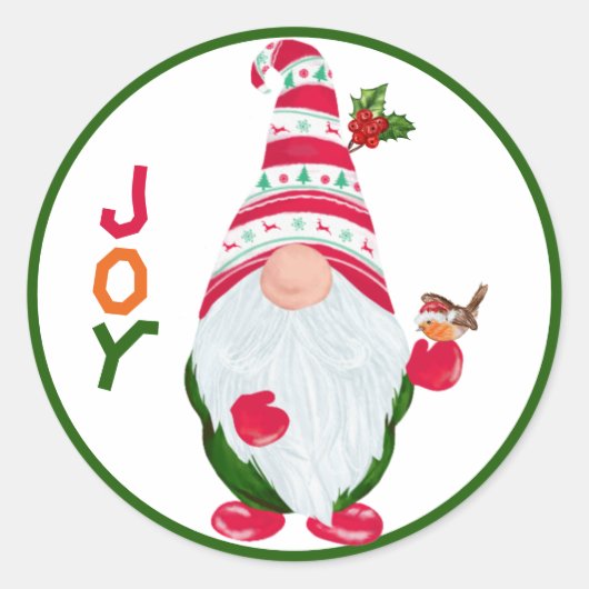Grappige Gnome Joy Christmas Ronde Sticker (Voorkant)