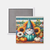 Grappige Gnome te midden van zonnebloemen en pompo Magneet (Voorkant / Achterkant)