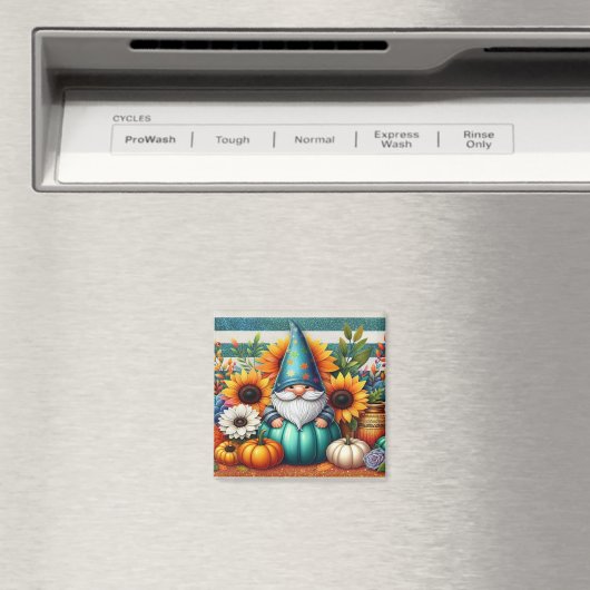 Grappige Gnome te midden van zonnebloemen en pompo Magneet (Insitu (Vaatwasser))