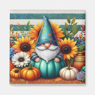 Grappige Gnome te midden van zonnebloemen en pompo Magneet